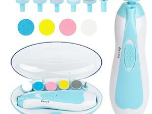 ماكينة تشذيب أظافر الأطفال الكهربائية وآمنة مع مبرد أظافر للأطفال مزود بضوء و 6 وسادات طحن لأصابع وأظافر الأطفال حديثي الولادة ، أداة تشذيب أظافر الأطفال الرضع الكهربائية (أزرق)