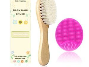 فرشاة شعر الأطفال من Eycikafa ، فرشاة بشعيرات الماعز وفرشاة غطاء مهد الطفل لعلاج غطاء المهد فرشاة الشعر الخشبي لحديثي الولادة والأطفال الصغار (قطعتان)