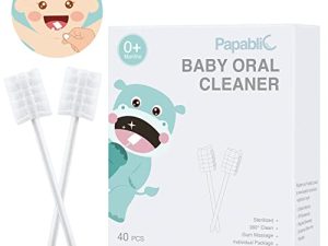 Papablic [40 عبوة] منظف لسان الأطفال ، منظف مطور للثة بمقبض ورقي للأطفال والرضع من سن 0-2 سنوات