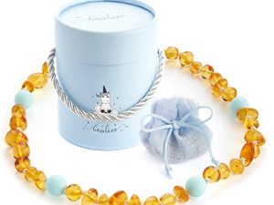 عقد Amber البلطيقي الأصلي من AMBERSMILE ، خرز كهرماني يدوي الصنع من Real Baltic Miricale ، كهرمان بحر البلطيق الخام المعتمد ، قلادة كهرمان طبيعية 12.7 بوصة | قلادة درسة البلطيق الأساسية