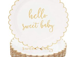 عبوة من 48 قطعة من الأطباق الورقية Hello Sweet Baby من سباركل آند باش لاستحمام الطفل (9 بوصات)