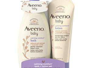مجموعة غسول واستحمام Aveeno Baby Calming Comfort ، منتجات العناية ببشرة الأطفال الليلية مع مستخلص الشوفان الطبيعي ، برائحة اللافندر والفانيليا ، خالية من البارابين ، 2 قطعة