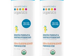 بودرة أطفال خالية من الذرة / خالية من التلك من Nature's Baby Organics مسحوق غبار الحفاضات مع الألوة الناعم اللطيف 100٪ مسحوق أطفال عضوي لا يسبب الحساسية ، 4 أونصات لكل منهما ، عبوتان