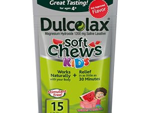 Dulcolax Kids Soft Chews Saline Laxative البطيخ لتخفيف الإمساك اللطيف ، هيدروكسيد المغنيسيوم 1200 مجم ، 15 قيراط ، متعدد الألوان