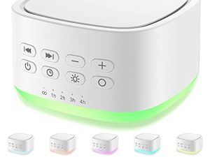 Magicteam White Noise Machine 10 ألوان أضواء و 25 صوتًا مهدئًا أثناء النوم مع 5 مؤقتات مع ميزة الذاكرة جهاز صوت محمول للأطفال البالغين.