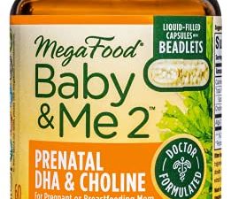 MegaFood Baby & Me 2 DHA & Choline دعم ما قبل الولادة - العناصر الغذائية الرئيسية DHA والكولين لتنمية دماغ الطفل ، DHA المستندة إلى النبات وحبيبات الكولين بطيئة الإصدار ، غير معدلة وراثيًا - 60 كبسولة (30 حصة)