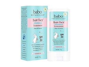 بابو بوتانيكالز Baby Face Mineral Sunscreen Stick SPF 50 - مع 70 +٪ مكونات عضوية والزنك النشط - مقاوم للماء ، صديق للشعاب المرجانية وخالي من العطور - 0.6 أونصة ، عبوة واحدة