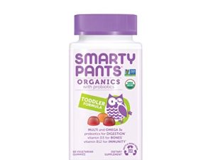 فيتامينات متعددة عضوية للأطفال الصغار من SmartyPants ، فيتامينات صمغية يومية: البروبيوتيك ، فيتامين C ، D3 ، الزنك ، و B12 لدعم المناعة ، الطاقة وصحة الجهاز الهضمي ، نكهة الفاكهة ، 60 قطعة حلوى ، كمية تكفي لمدة 30 يومًا