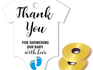 شكرًا لك على الاستحمام لطفلنا مع بطاقات الحب ، بطاقات هدايا Blue Little Feet Baby Shower ، بطاقات هدايا Baby Onesie ، بطاقات شكر ، عبوة من 50