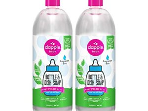 صابون Dapple Baby Baby Bottle وصابون الأطباق ، خالٍ من العطور ، سائل أطباق نباتي للأطباق وزجاجات الأطفال - صابون لا يسبب الحساسية ، عبوة صابون سائل ، 30 أونصة سائلة (عبوة من قطعتين)