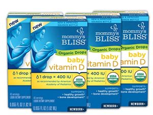 قطرات فيتامين د العضوية للأطفال من Mommy's Bliss ، تعزز النمو الصحي وتطور العظام ، وتدعم المناعة ، وحديثي الولادة + ، 45 حصة 0.055 أونصة (عبوة من 4)