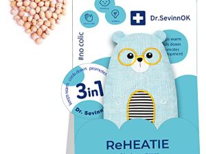 ReHEATIE - جهاز تدفئة البطن لغازات الأطفال وتسكين المغص. 3 في 1 لعبة وسادة مع حفر كرز طبيعية ، لتخفيف اضطراب المعدة عند الأطفال والرضع ، خشخشة ، يوصى به طبيب الأطفال