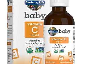 قطرات فيتامين C للأطفال من Garden of Life للرضع والأطفال الصغار ، فيتامين C العضوي السائل الداعم المناعي للأطفال ، مصدره فقط فاكهة Amla ، غير معدلة وراثيًا ، نباتي وخالي من الغلوتين ، 1.9 أونصة سائلة
