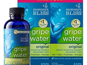 Mommy's Bliss Original Gripe ماء ، غازات وتسكين المغص ، لطيف وآمن ، صنع للأطفال ، 2 أسابيع + ، 8 أونصة سائلة (زجاجتان)