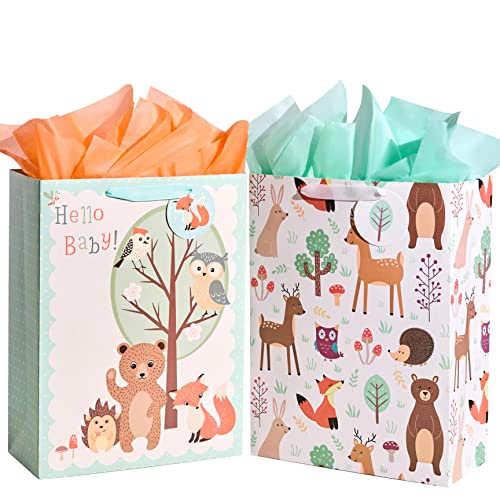 أكياس هدايا كبيرة جدًا مقاس 16.5 بوصة من SUNCOLOR لاستحمام الطفل مع مناديل ورقية (عبوتان ، Hello Baby!) أكياس هدايا كبيرة جدًا مقاس 16.5 بوصة من SUNCOLOR لاستحمام الطفل مع مناديل ورقية (عبوتان ، Hello Baby!)