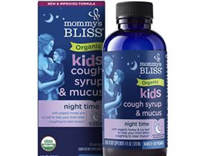 شراب السعال العضوي للأطفال من Mommy's Bliss وتخفيف المخاط لوقت الليل والأغاف والعسل وورق اللبلاب والزنك وفيتامين ج + مزيج عشبي ليلي ، 4 مل
