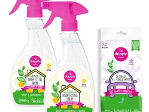 بخاخ مطهر متعدد الأسطح من Dapple Baby ، الحمضيات ، زجاجة 24 أونصة (عبوة من قطعتين) + مناديل Dapple Baby لجميع الأغراض 30 كيسًا من اللافندر