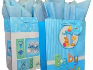 مجموعة أكياس هدايا BagLove مع مناديل ورقية متضمنة ، Baby Boy ، كبير ، عبوتان ، أزرق
